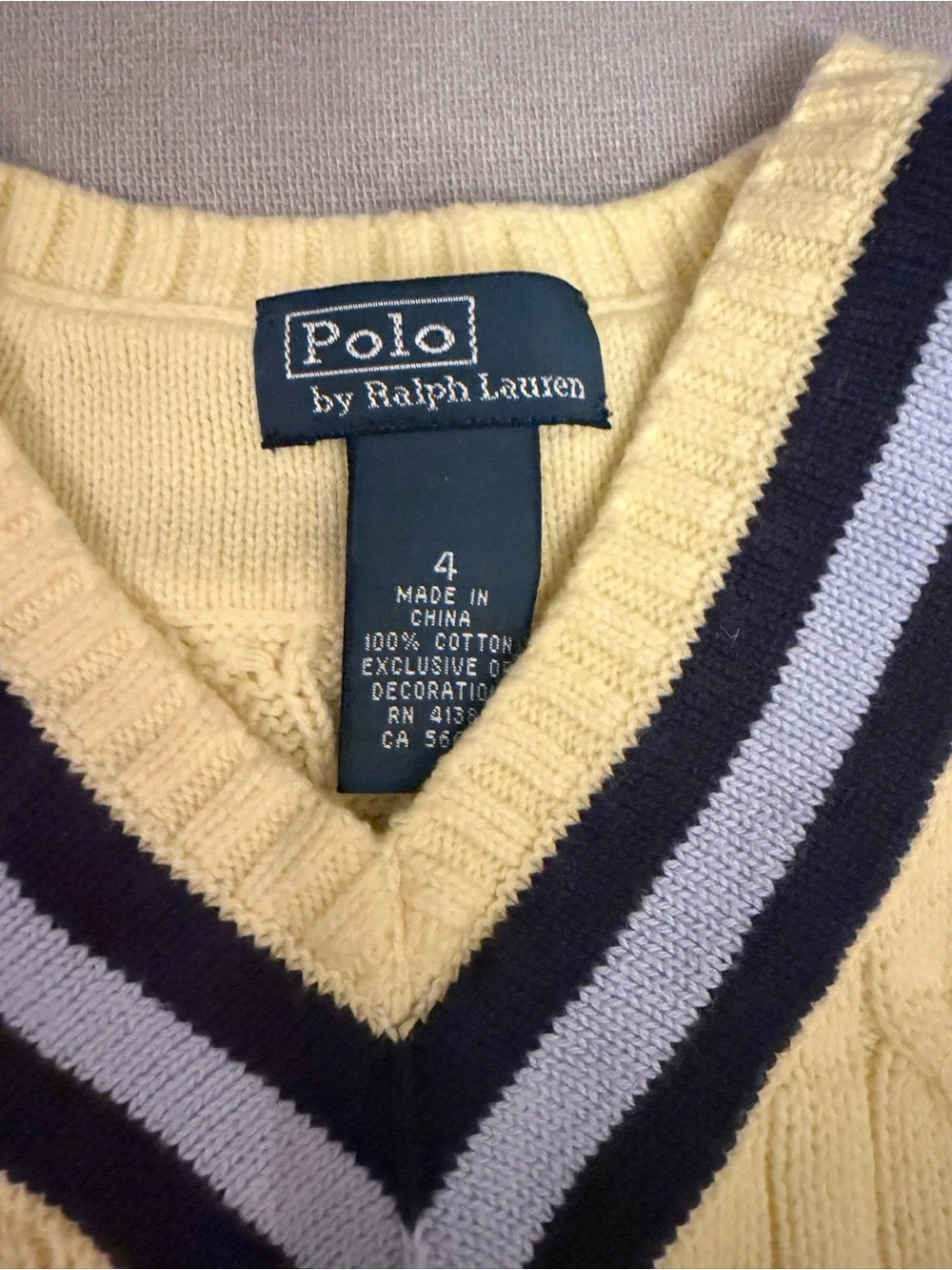 Polo Ralph Lauren yellow sweater vest with navy trim size 4T